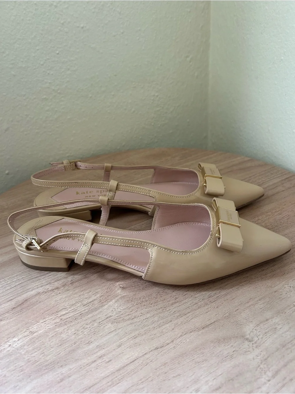 kate spade Tan Pointed-Toe Bow Slingback Flats
